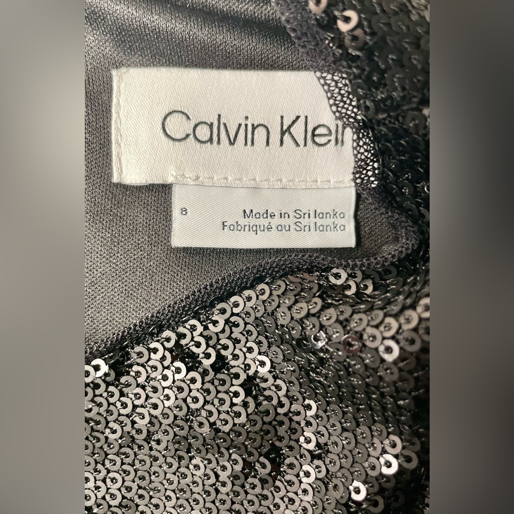 Calvin Klein Black Sequin Long-Sleeve Cocktail Dress - Picture 3 of 5